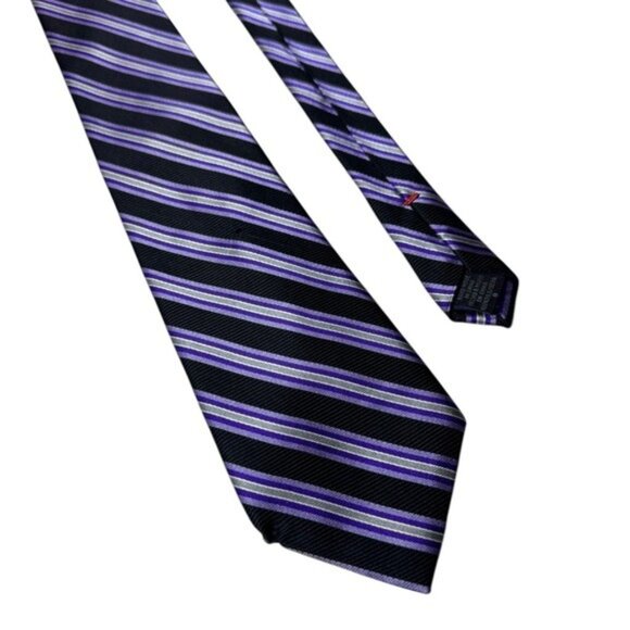 Ralph Lauren Chaps Silk Tie Quiet Luxury Old Money Striped Purple Formal - Picture 1 of 7